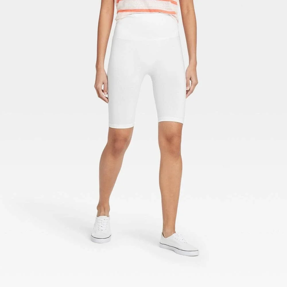 A New Day High-Waist Cotton Blend Seamless Bike Shorts White NWT $12 L/XL 12/16